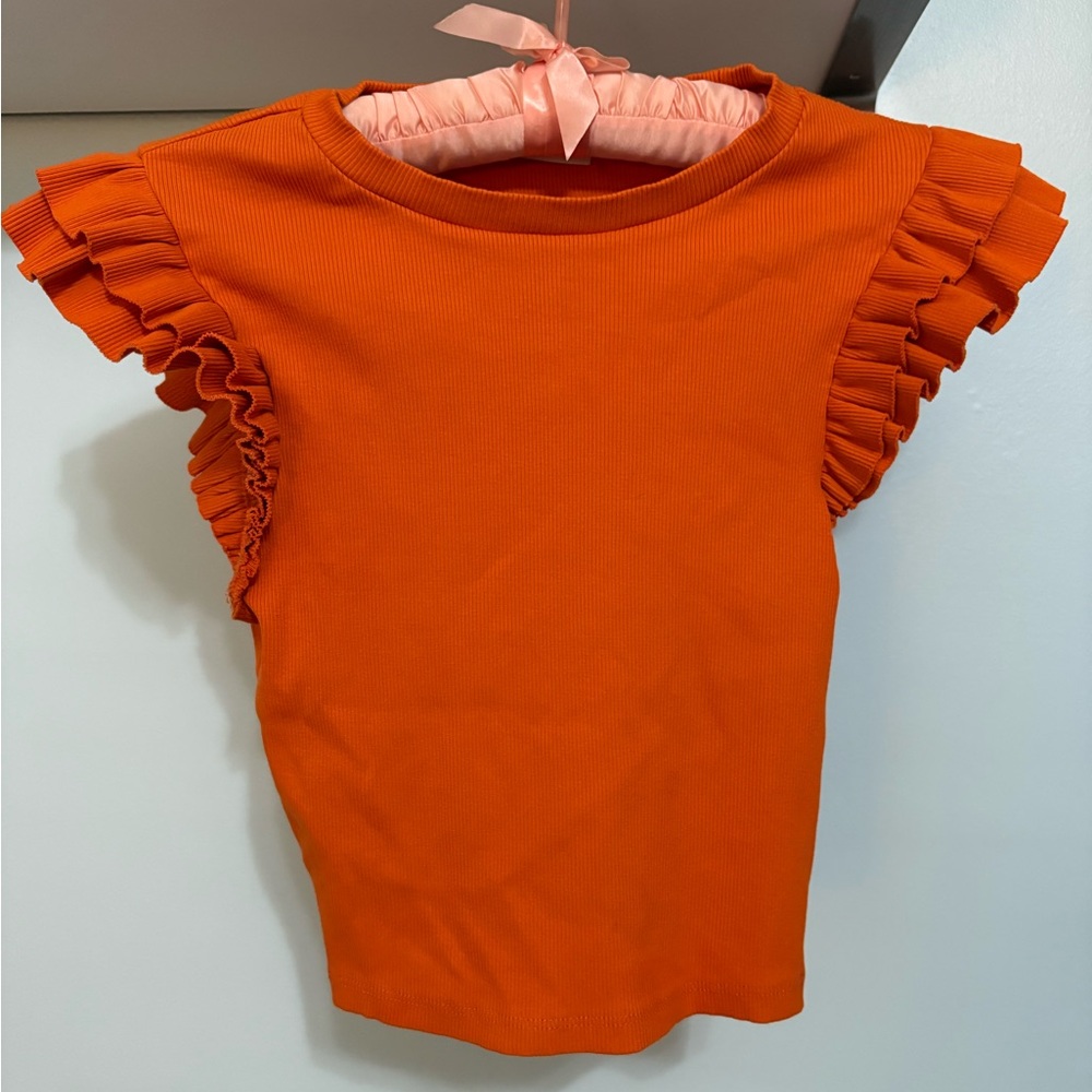 Zara Orange Ruffled Short Sleeve Top